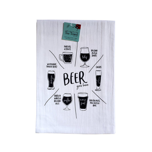 Beer glassware Tea Towel, Screen Printed flour sack towel