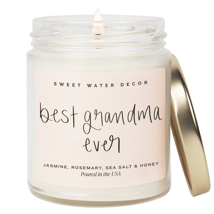 Best Grandma Ever Soy Candle - Clear Jar - 9 oz (Wildflowers and Salt) - Sweet Water Decor - Candles