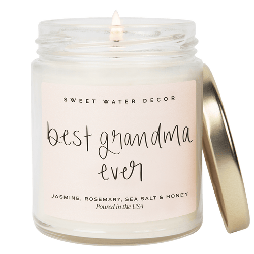 Best Grandma Ever Soy Candle - Clear Jar - 9 oz (Wildflowers and Salt) - Sweet Water Decor - Candles