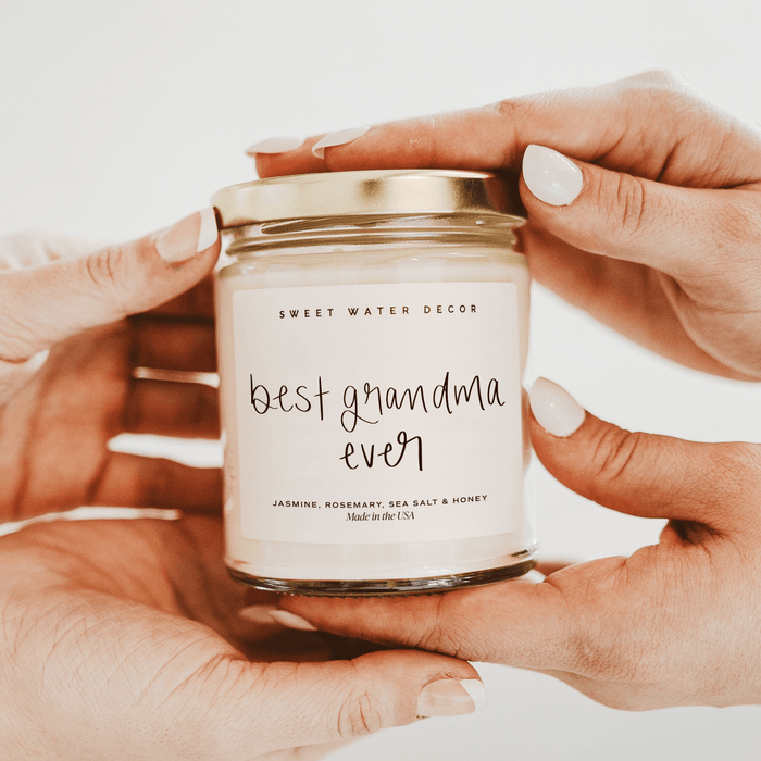 Best Grandma Ever Soy Candle - Clear Jar - 9 oz (Wildflowers and Salt) - Sweet Water Decor - Candles