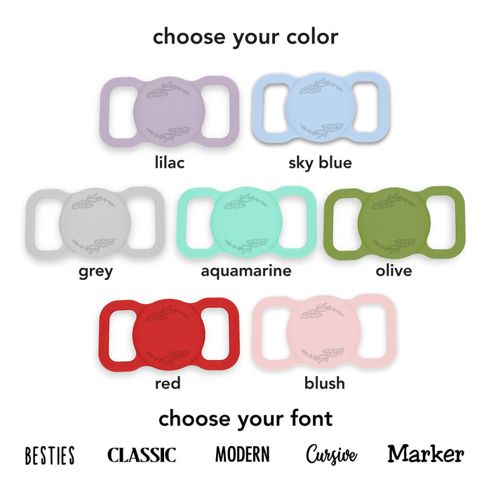 Besties Pets - Blossom Silicone Pet AirTag Holder - Personalized - Dog.Dog.Cat.