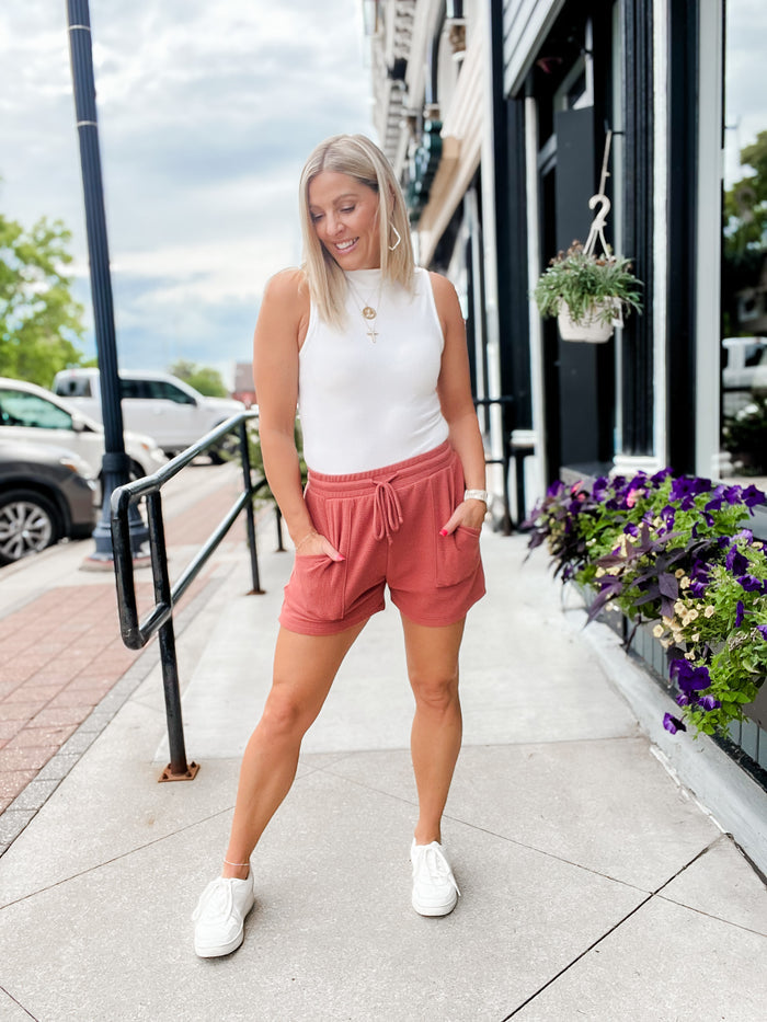 Better Things Knit Drawstring Shorts, Dusty Mauve