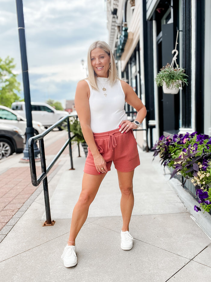 Better Things Knit Drawstring Shorts, Dusty Mauve