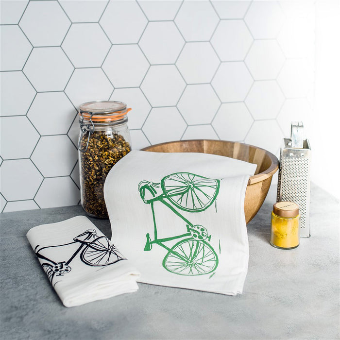 Bike Tea Towel, Screen Printed flour sack towel