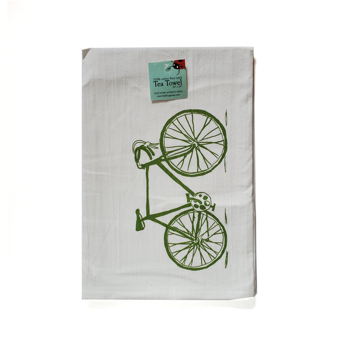 Bike Tea Towel, Screen Printed flour sack towel