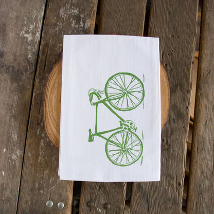 Bike Tea Towel, Screen Printed flour sack towel