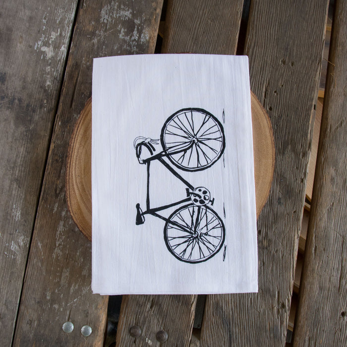 Bike Tea Towel, Screen Printed flour sack towel