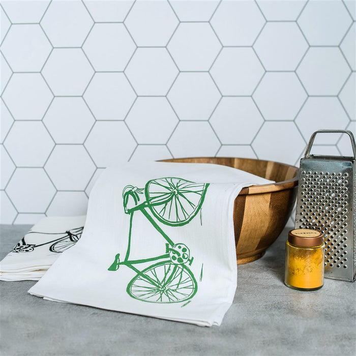 Bike Tea Towel, Screen Printed flour sack towel