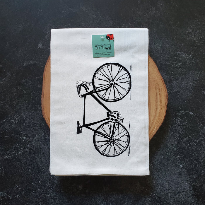 Bike Tea Towel, Screen Printed flour sack towel