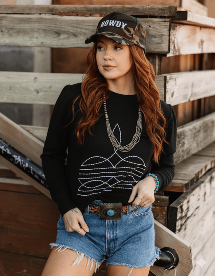 Black Boot Stitch Graphic SweatshirtBlackS