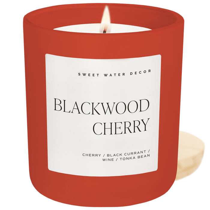 Blackwood Cherry Soy Candle - Red Matte Jar - 15 oz - Sweet Water Decor - Candles