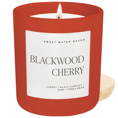 Blackwood Cherry Soy Candle - Red Matte Jar - 15 oz - Sweet Water Decor - Candles