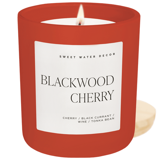 Blackwood Cherry Soy Candle - Red Matte Jar - 15 oz - Sweet Water Decor - Candles