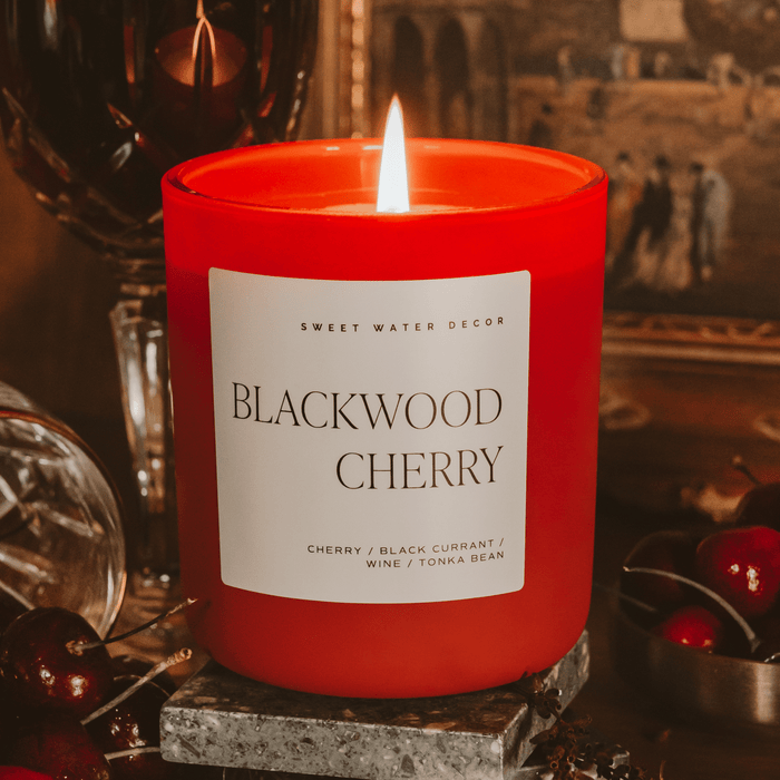 Blackwood Cherry Soy Candle - Red Matte Jar - 15 oz - Sweet Water Decor - Candles