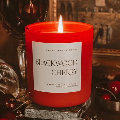 Blackwood Cherry Soy Candle - Red Matte Jar - 15 oz - Sweet Water Decor - Candles