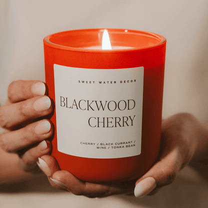 Blackwood Cherry Soy Candle - Red Matte Jar - 15 oz - Sweet Water Decor - Candles