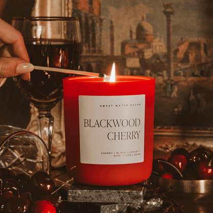 Blackwood Cherry Soy Candle - Red Matte Jar - 15 oz - Sweet Water Decor - Candles