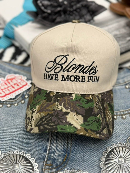 Blondes Have More Fun Embroidered Camo Trucker Hat