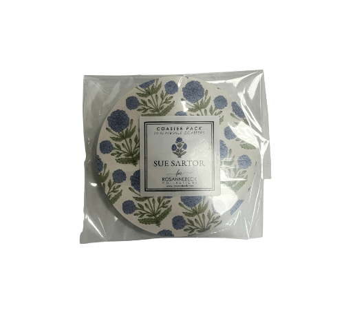 Rosanne Beck Blue and Green Marigold Paper Coasters