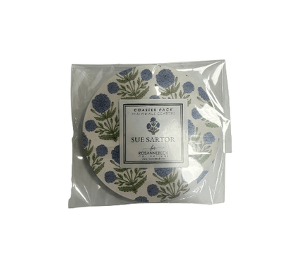 Rosanne Beck Blue and Green Marigold Paper Coasters