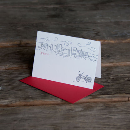 Boise Bike Skyline card, Heart BOISE letterpress printed eco friendly