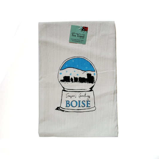Boise Snowglobe Tea Towel, Screen Printed flour sack towel