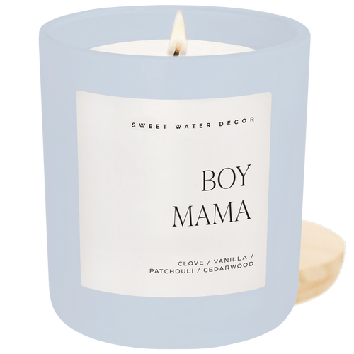 Boy Mama Soy Candle - Blue Matte Jar - 15 oz (Palo Santo Patchouli) - Sweet Water Decor - Candles