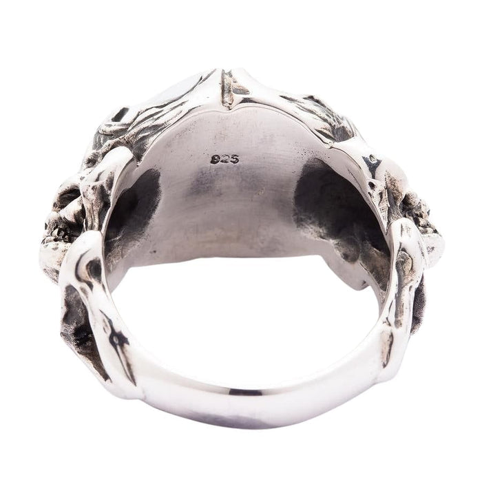The inside of the skull eyeball ring band, showing the official .925 sterling silver stamp of authenticity.