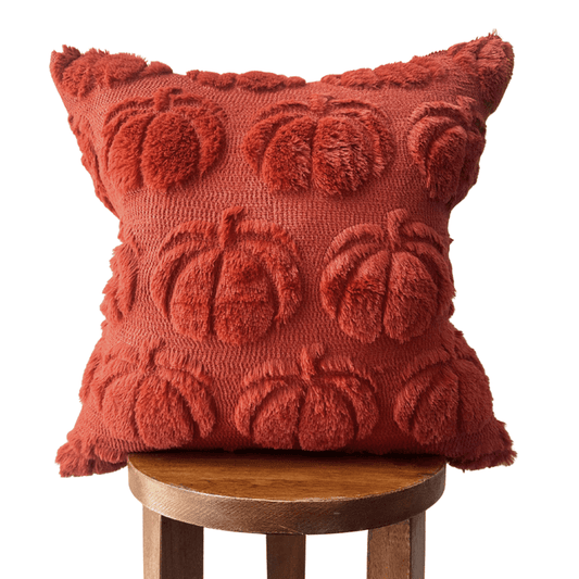 Burnt Orange Pumpkin Pillow Cover - 18x18 Faux Fur - Sweet Water Decor - Pillow Cover
