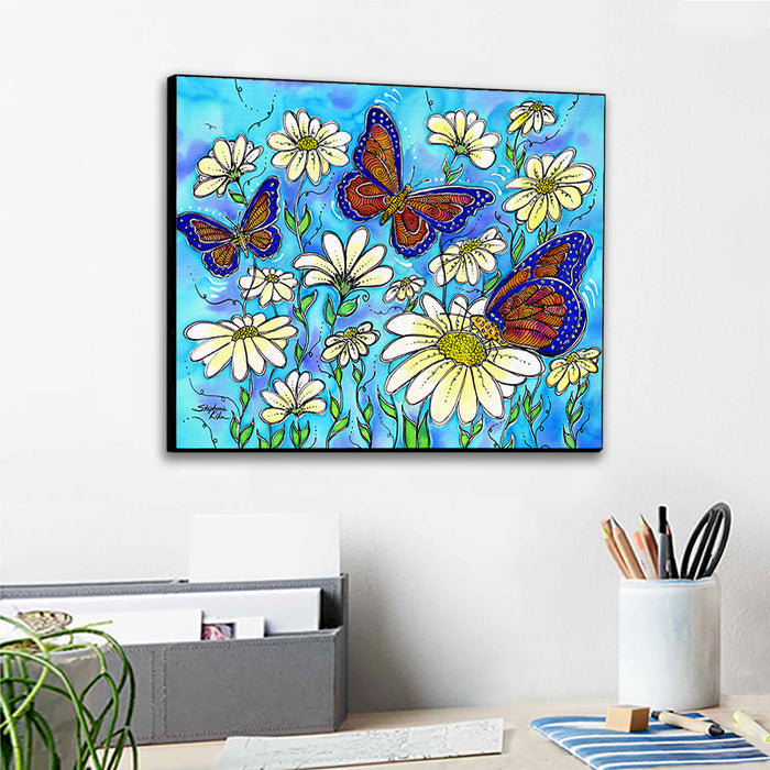 Butterflies on Daisies Wall Art Panel