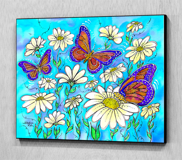 Butterflies on Daisies Wall Art Panel