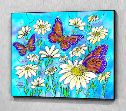 Butterflies on Daisies Wall Art Panel