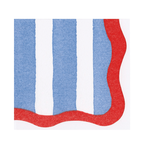 Caspari Party Cafe Stripe Scallop Cocktail Napkin (Red and Blue)