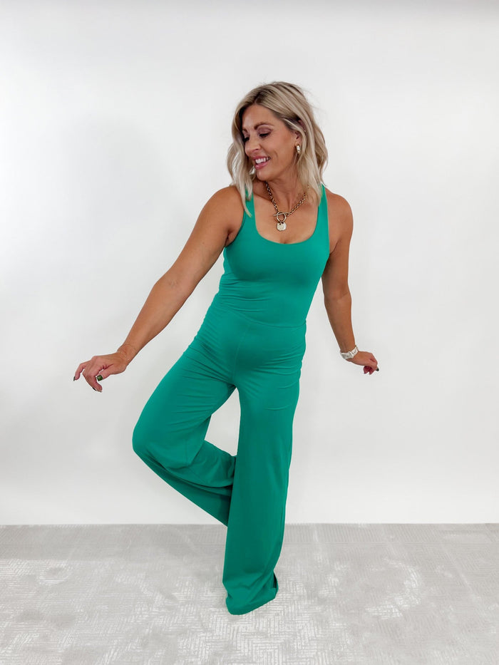 Can't Help Myself Butter Wide Leg Jumpsuit, Emerald Green