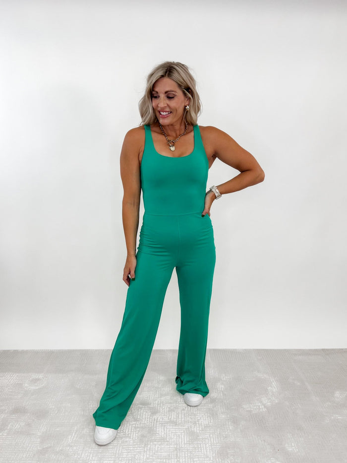 Can't Help Myself Butter Wide Leg Jumpsuit, Emerald Green