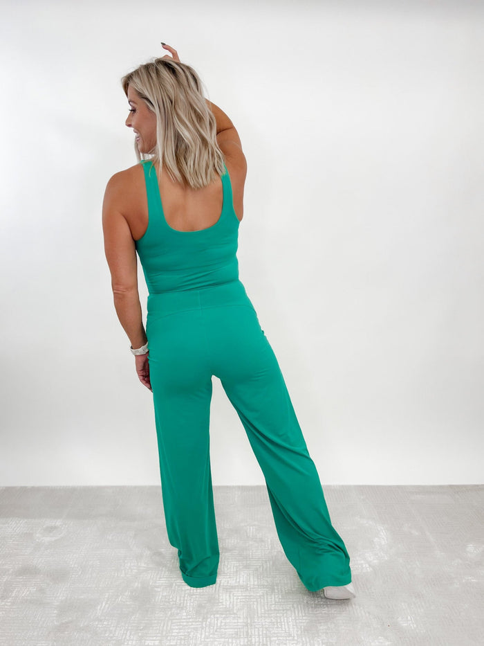 Can't Help Myself Butter Wide Leg Jumpsuit, Emerald Green