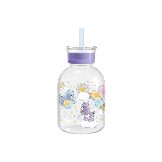 Care Bears - Watercolor Balloons 15z Glass Milk Bottle w Straw