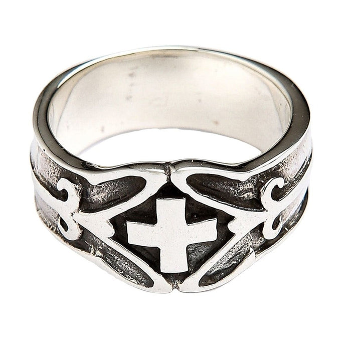 Front view of 925 sterling silver Celtic cross ring