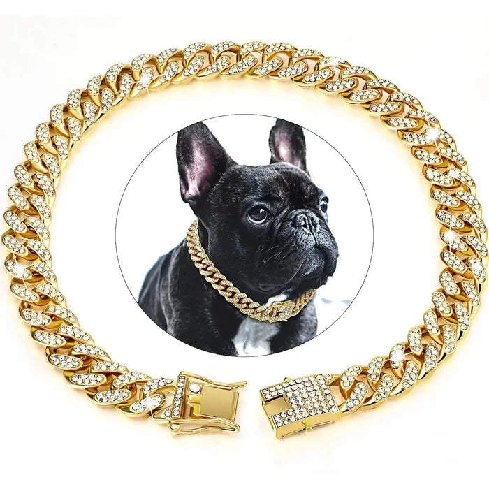 Chain Zinc Dog Collar with Stones Zinc 8" - 28" - Dog.Dog.Cat.