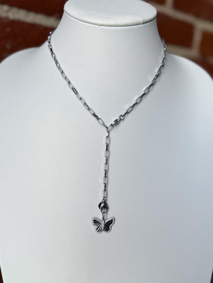 Chelsea Paperclip Lariat Necklace, Silver