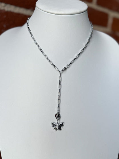 Chelsea Paperclip Lariat Necklace, Silver