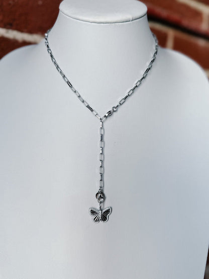 Chelsea Paperclip Lariat Necklace, Silver