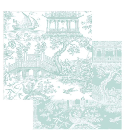 Caspari Gift Wrap Chinoiserie Toile Robin's Egg Wrapping Paper