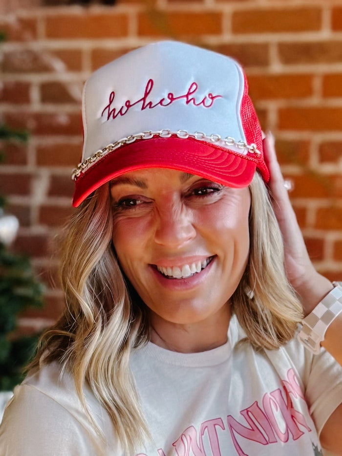 Christmas Embroidered Trucker Hat, Ho Ho Ho