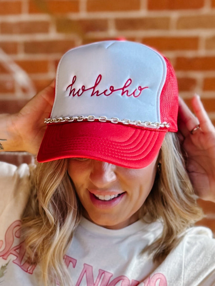 Christmas Embroidered Trucker Hat, Ho Ho Ho