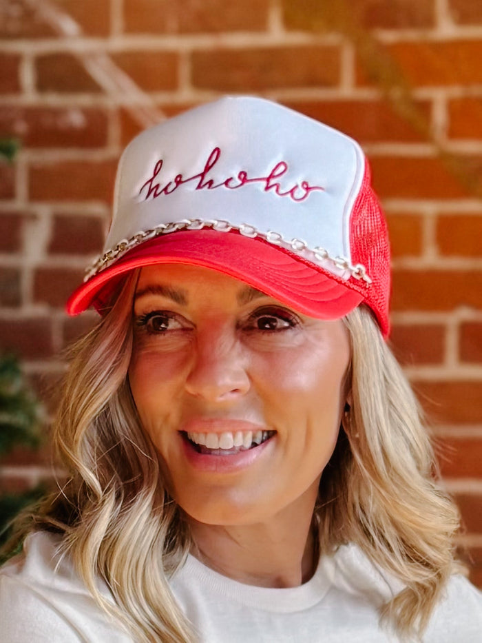 Christmas Embroidered Trucker Hat, Ho Ho Ho