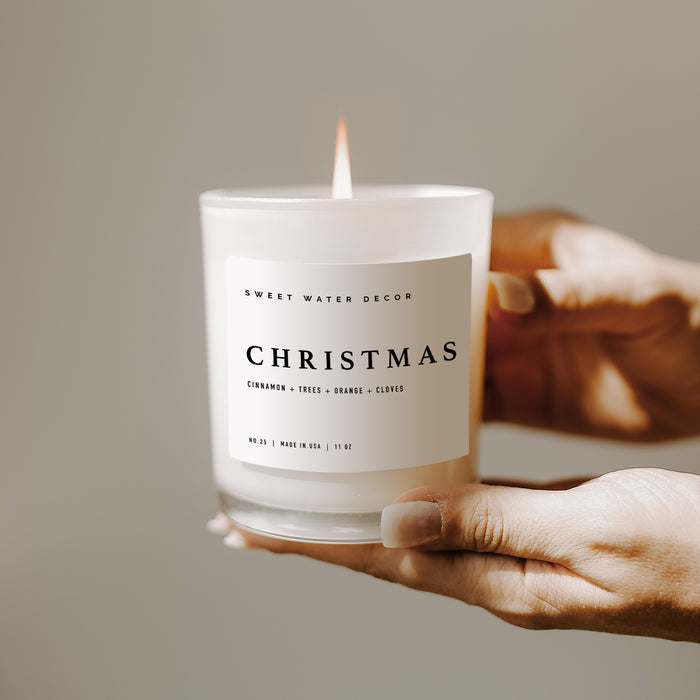 Christmas Soy Candle - White Jar - 11 oz - Sweet Water Decor - Candles