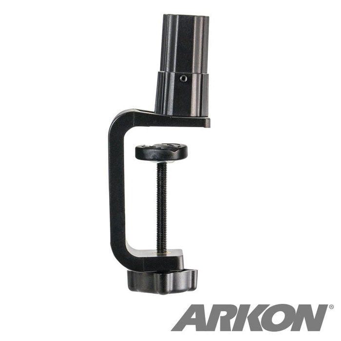 The Clamp for Converting Remarkable Creator™ Stands is a lightweight, black mount with a screw-tightening mechanism for secure attachment. The Arkon logo appears in the bottom right corner.
