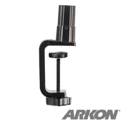 The Clamp for Converting Remarkable Creator™ Stands is a lightweight, black mount with a screw-tightening mechanism for secure attachment. The Arkon logo appears in the bottom right corner.