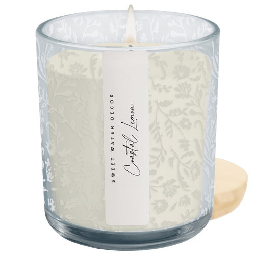 Coastal Lemon Soy Candle - Blue Tinted Glass Jar - 12 oz - Sweet Water Decor - Candles